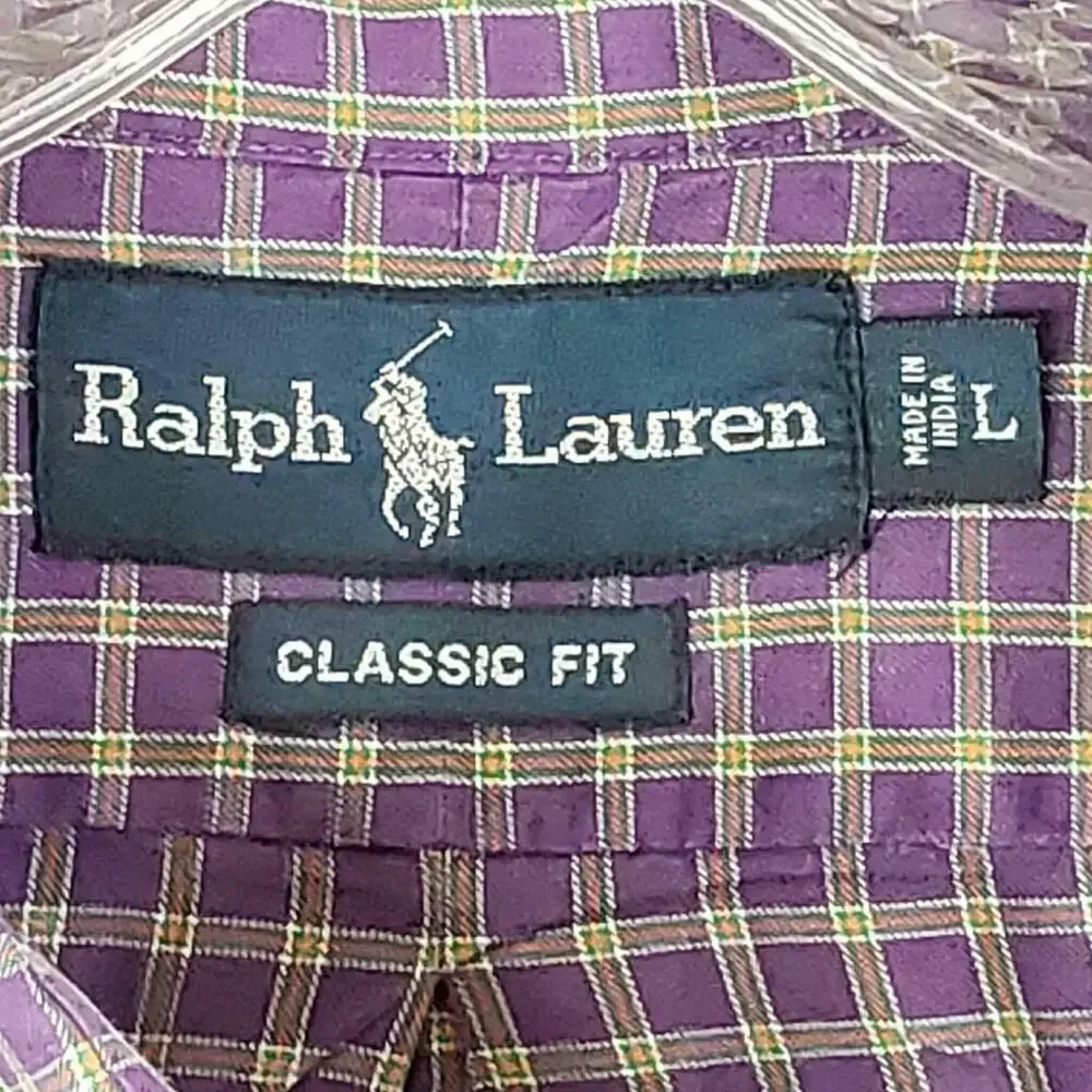 Polo Ralph Lauren Shirt Oxford Button Down Purple Plaid LS Size Large L